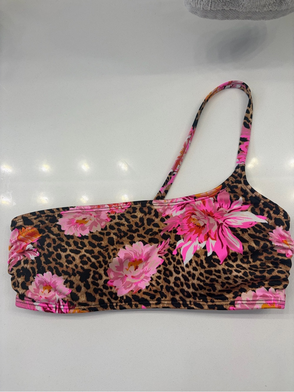 Victoria's Secret Pink Floral & Leopard One-Shoulder Bikini Top